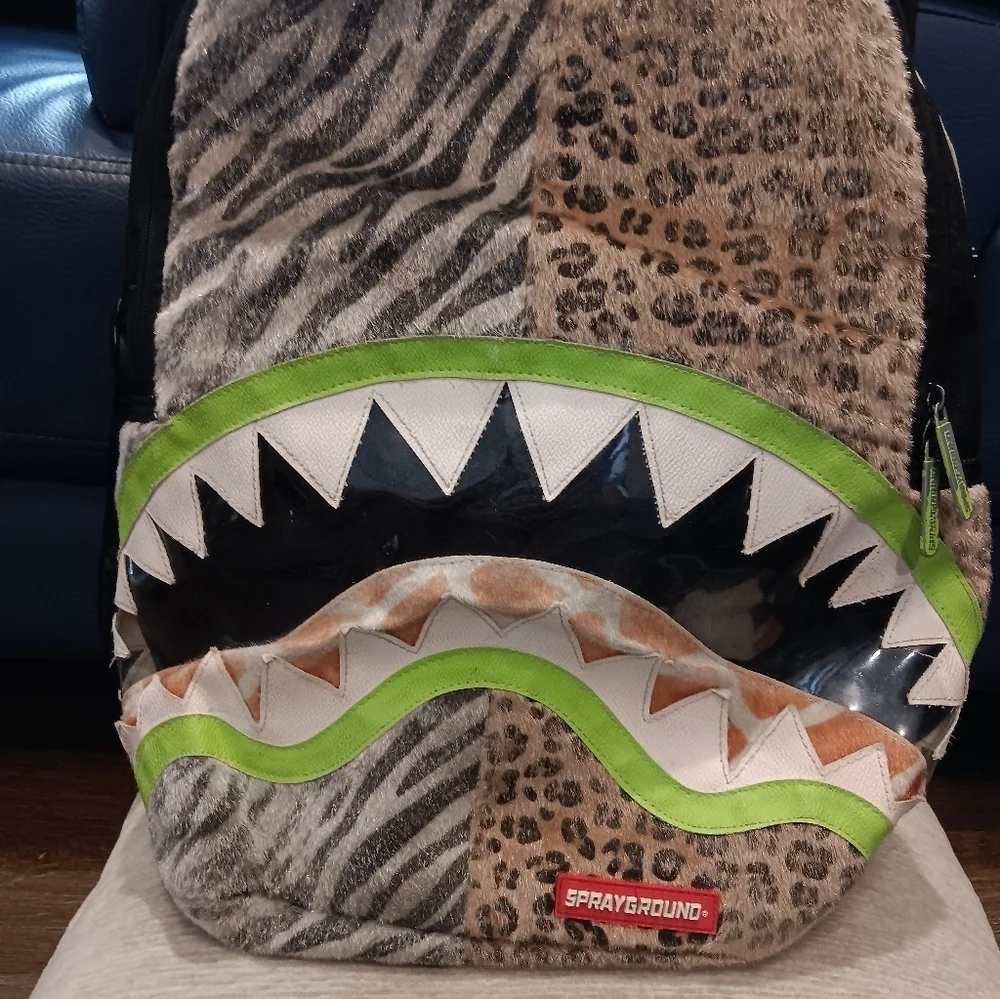 Sprayground Limited Edition Unisex  Wild Print Backpack - Black, Green, Brown